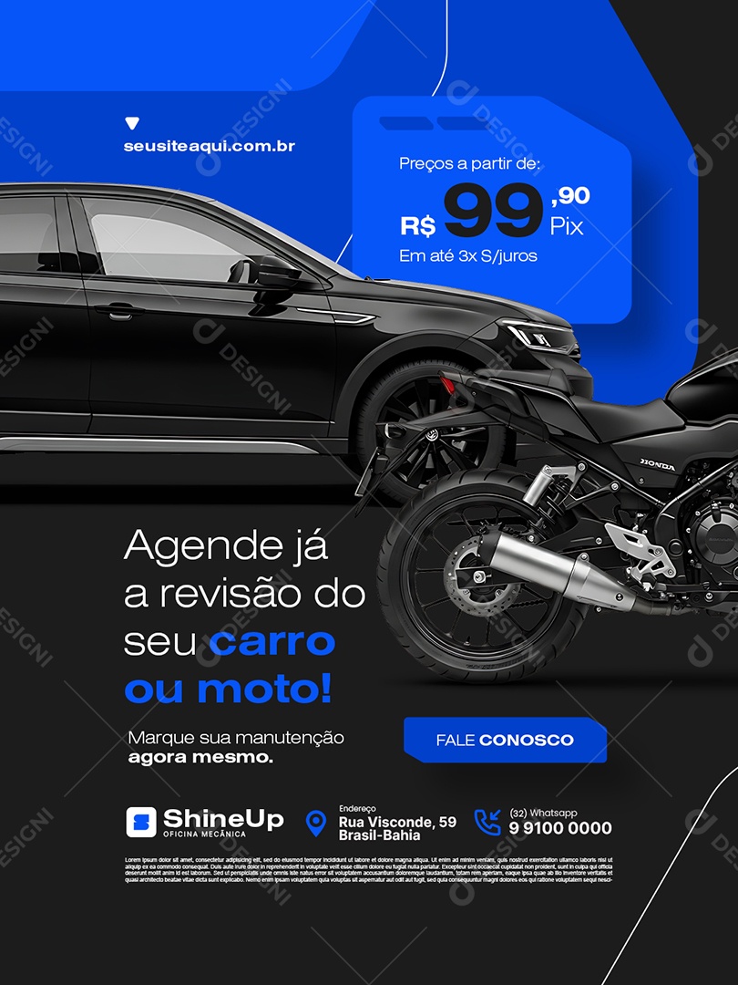 Oficina Mecânica Agende Ja a Revisão do Seu Carro ou Moto Social Media PSD Editável