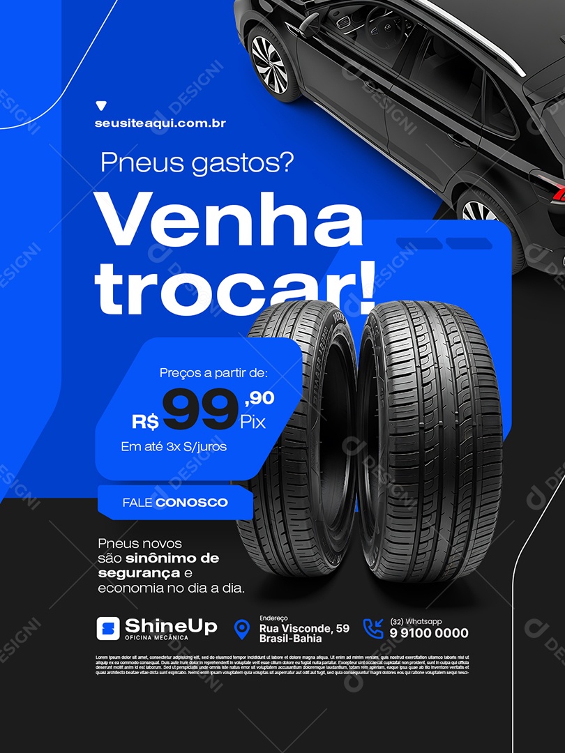 Oficina Mecânica Pneus Gastos Venha Trocar Social Media PSD Editável