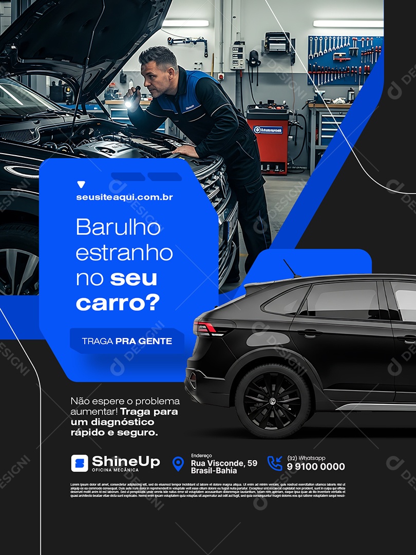 Oficina Mecânica Barulho Estranho no Seu Carro Social Media PSD Editável