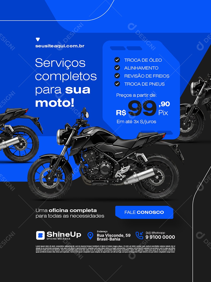 Oficina Mecânica Serviços Comlpletos para Sua Moto Social Media PSD Editável