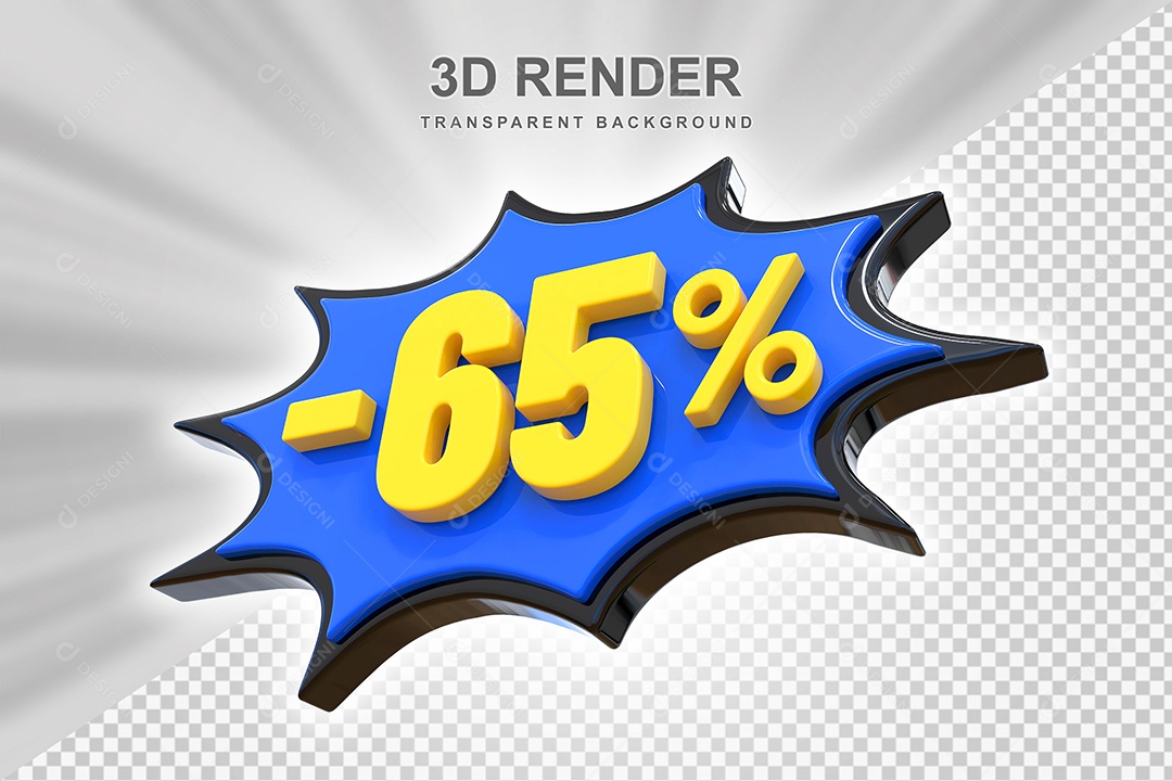 Elemento 3D -65% Azul Preto E Amarelo para Composição PSD Editável