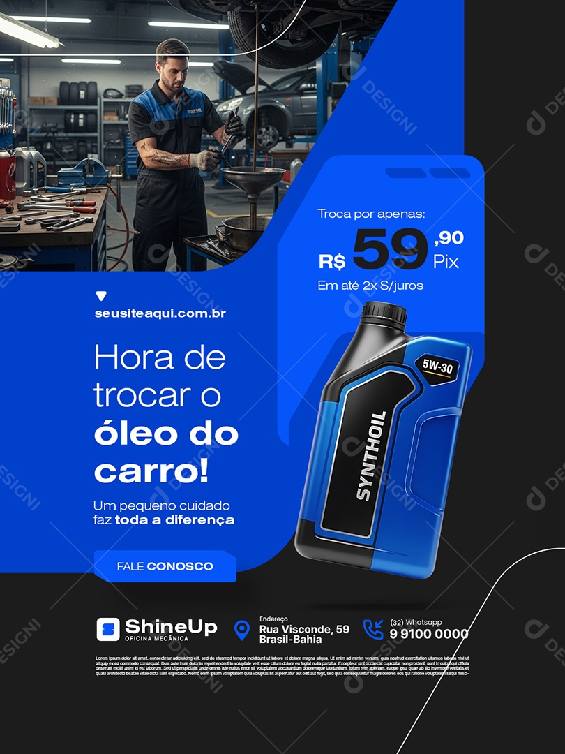 Oficina Mecânica Hora de Trocar o Óleo do Carro Social Media PSD Editável