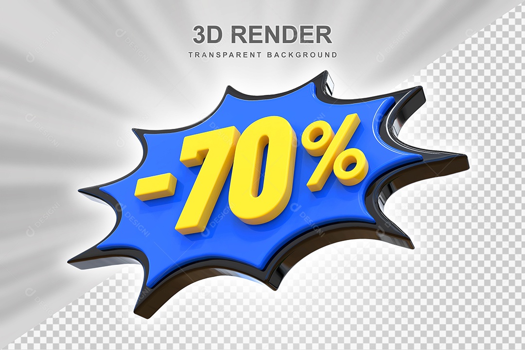 Elemento 3D -70% Azul Preto E Amarelo para Composição PSD Editável