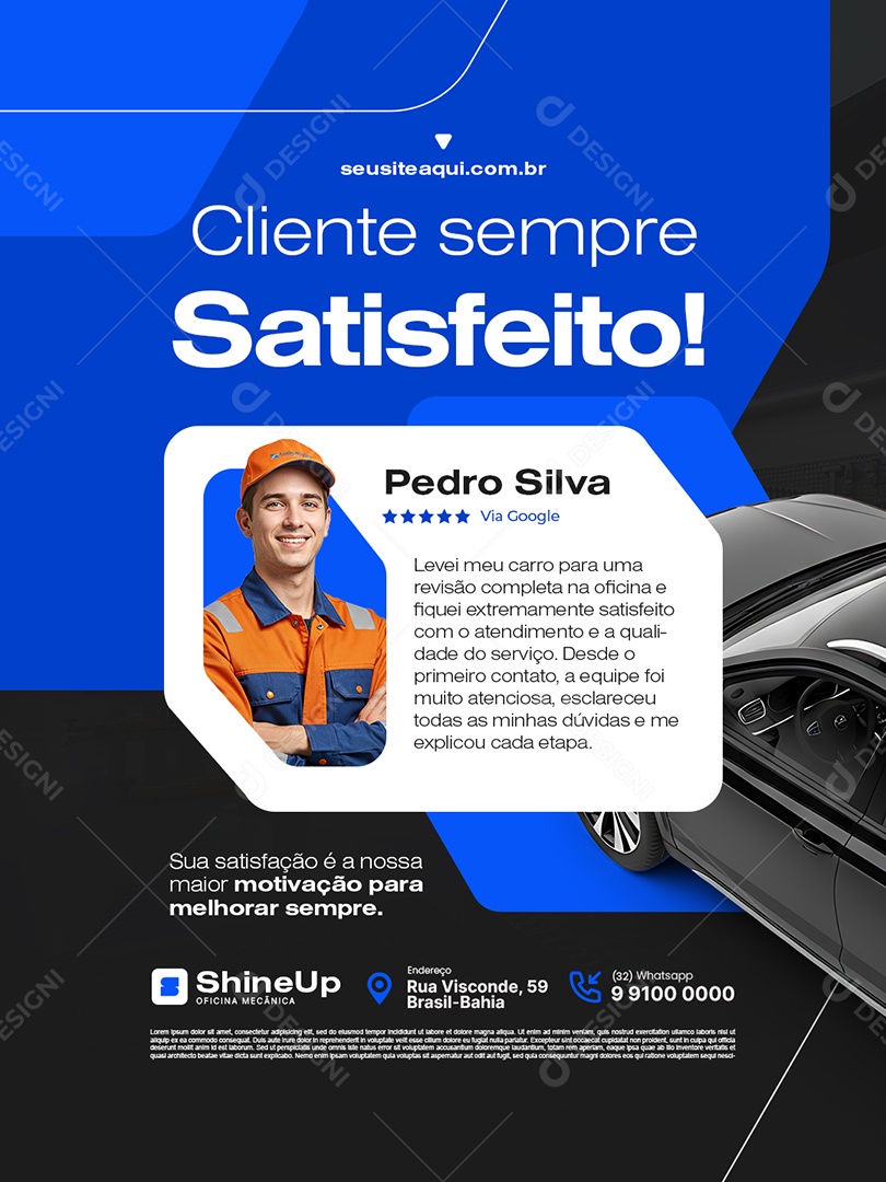 Oficina Mecânica Cliente Sempre Satisfeito Social Media PSD Editável