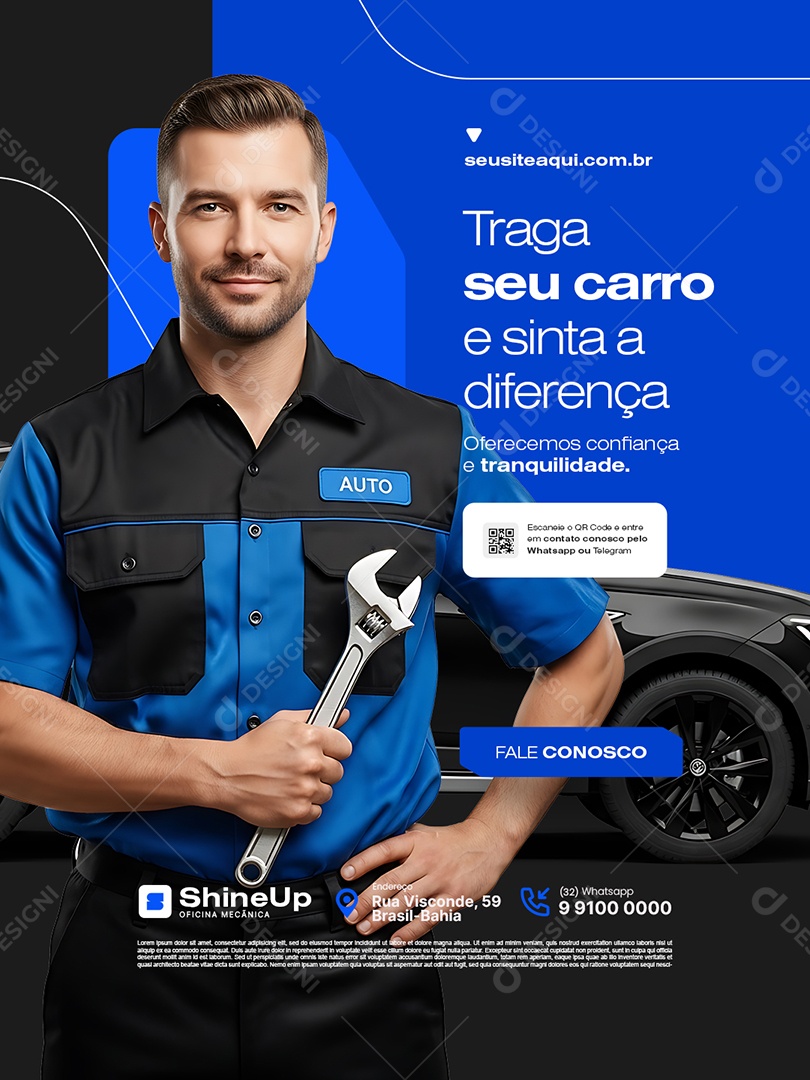 Oficina Mecânica Traga Seu Carro e Sinta a Diferença Social Media PSD Editável