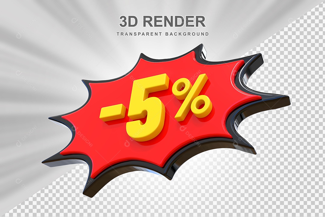 Elemento 3D -5% Vermelho Preto E Amarelo para Composição PSD Editável