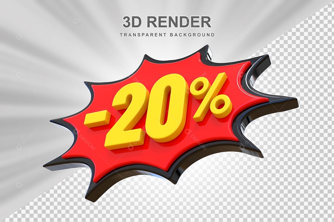 Elemento 3D -20% Vermelho Preto E Amarelo para Composição PSD Editável