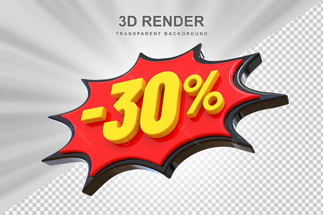 Elemento 3D -30% Vermelho Preto E Amarelo para Composição PSD Editável