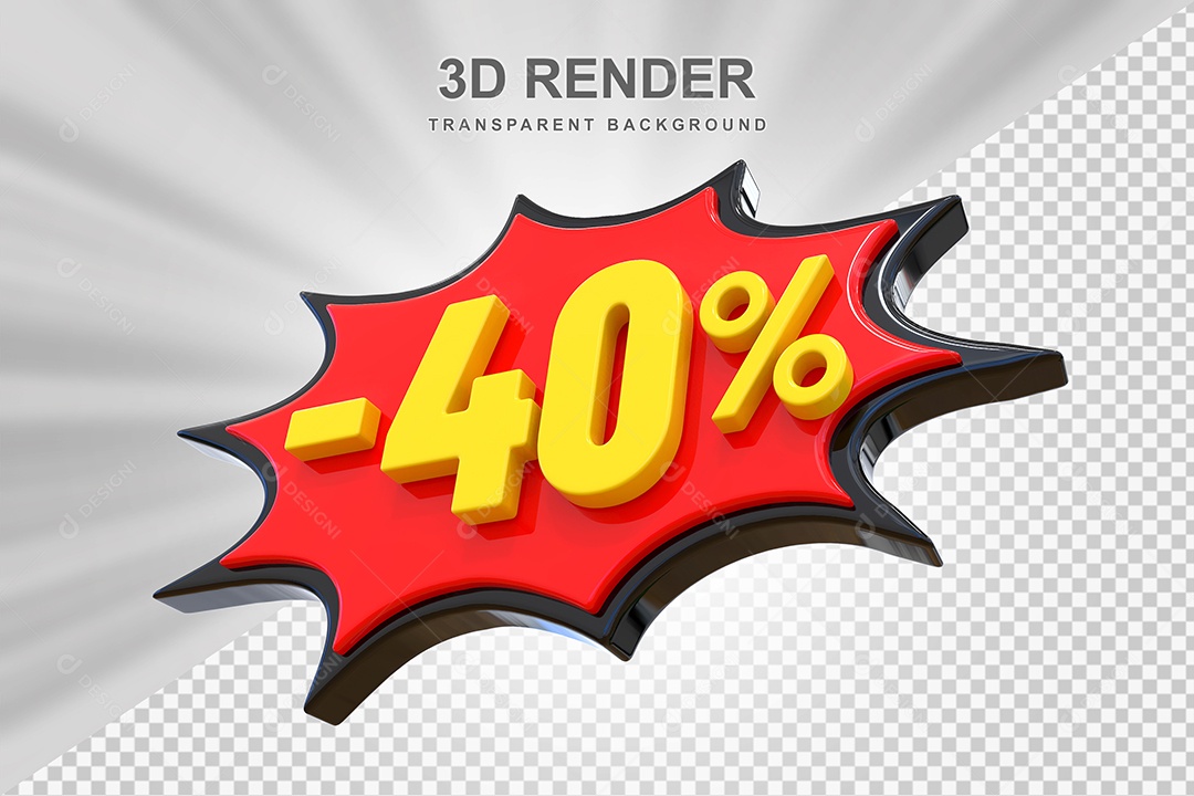 Elemento 3D -40% Vermelho Preto E Amarelo para Composição PSD Editável