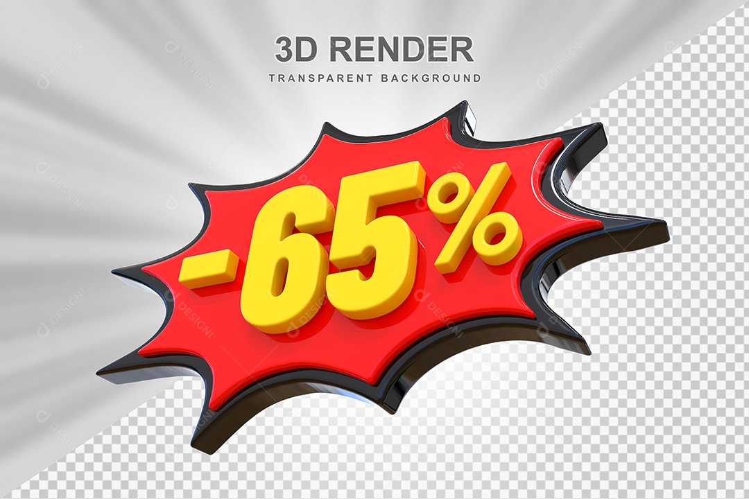 Elemento 3D -65% Vermelho Preto E Amarelo para Composição PSD Editável
