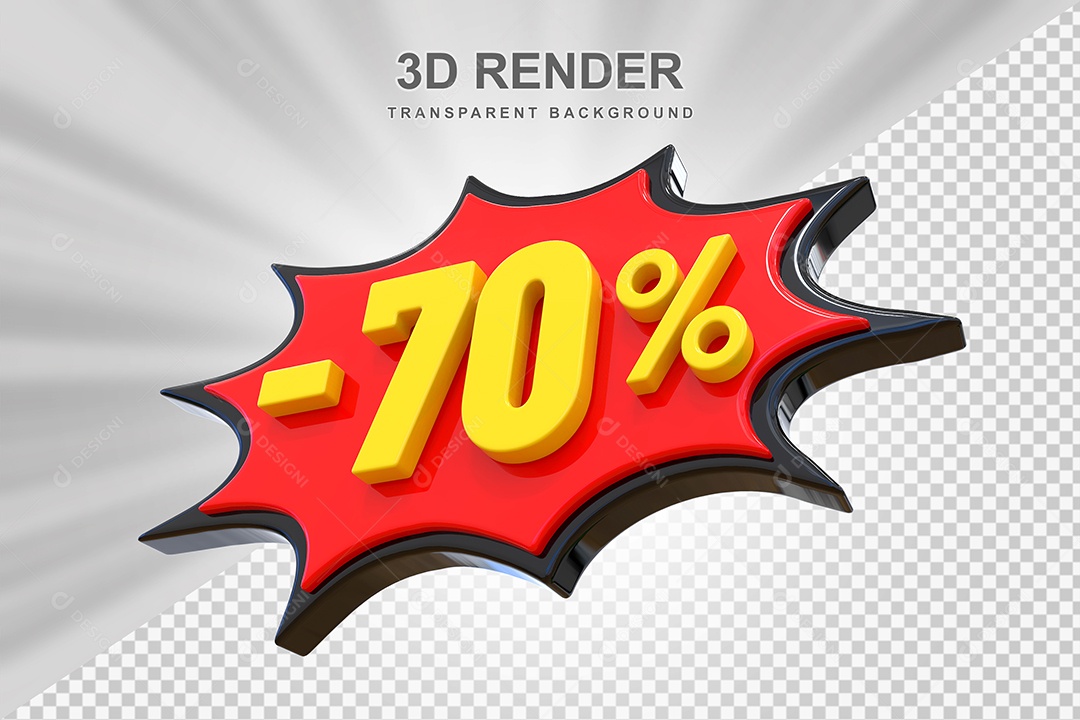 Elemento 3D -70% Vermelho Preto E Amarelo para Composição PSD Editável