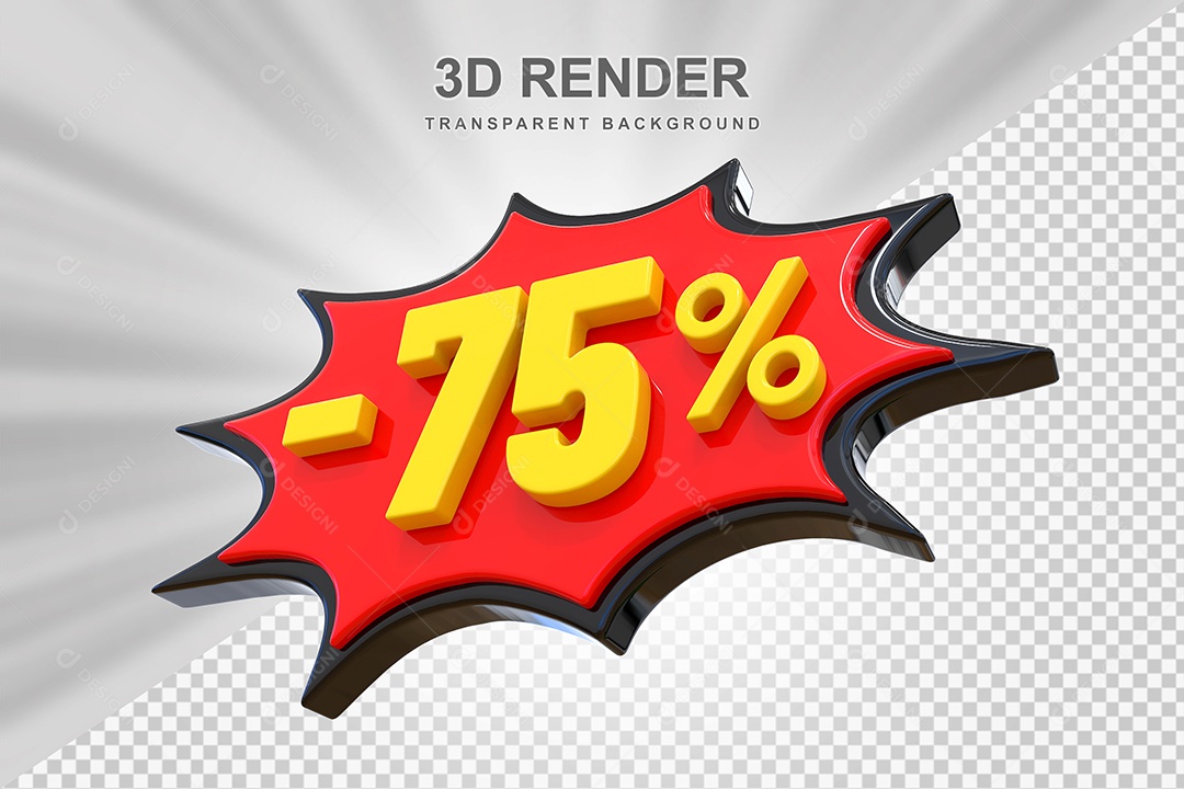 Elemento 3D -75% Vermelho Preto E Amarelo para Composição PSD Editável