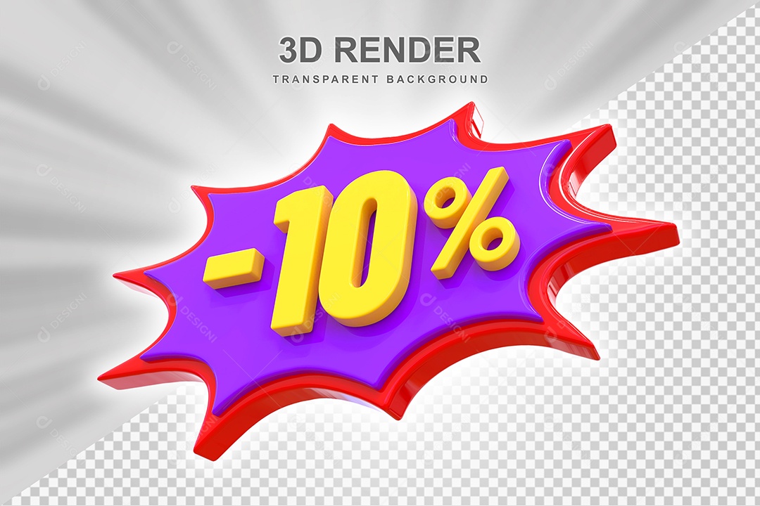 Elemento 3D -10% Vermelho Roxo E Amarelo para Composição PSD Editável