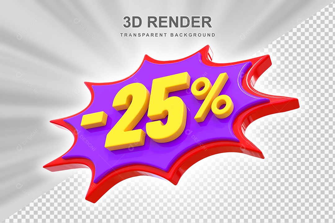 Elemento 3D -25% Vermelho Roxo E Amarelo para Composição PSD Editável