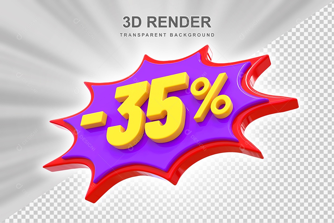 Elemento 3D -35% Vermelho Roxo E Amarelo para Composição PSD Editável