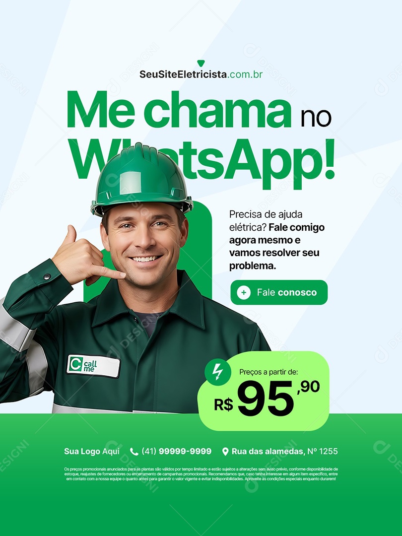 Eletricista Me Chama no WhatsApp Social Media PSD Editável