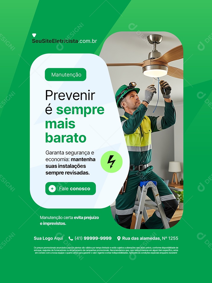 Eletricista Prevenir é Sempre Mais Barato Social Media PSD Editável