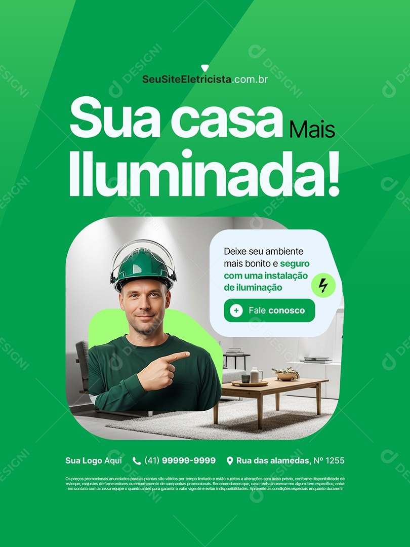 Eletricista Sua Casa Mais Iluminada Social Media PSD Editável