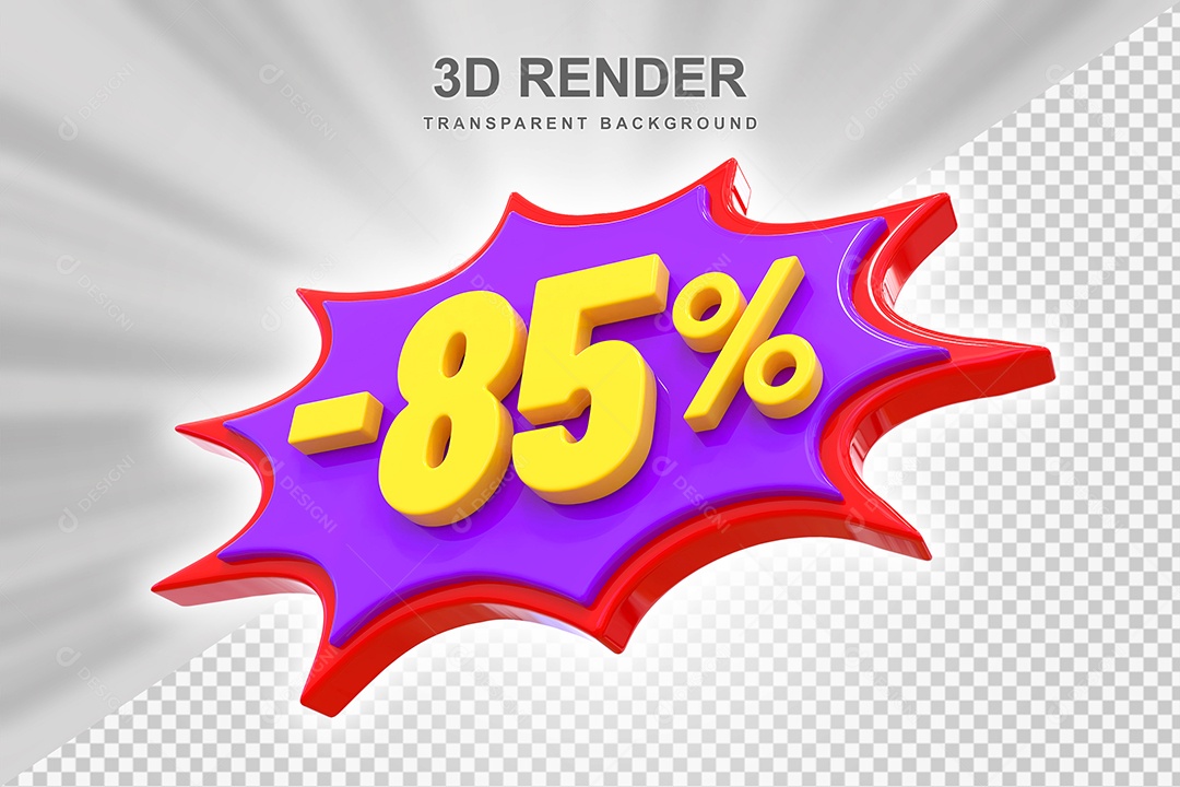 Elemento 3D -85% Vermelho Roxo E Amarelo para Composição PSD Editável