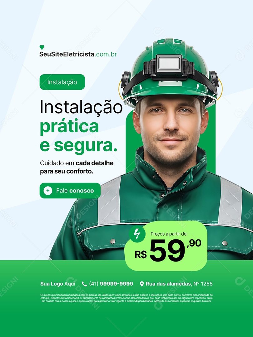 Eletricista Instalação Prática e Segura Social Media PSD Editável