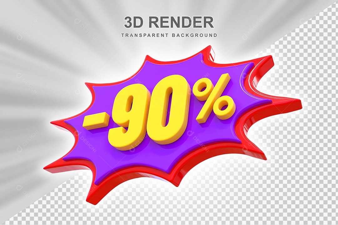 Elemento 3D -90% Vermelho Roxo E Amarelo para Composição PSD Editável