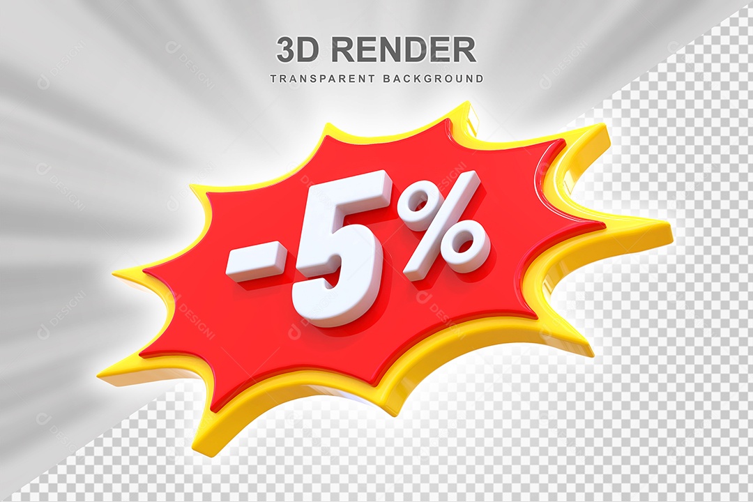 Elemento 3D -5% Branco Vermelho E Amarelo para Composição PSD Editável