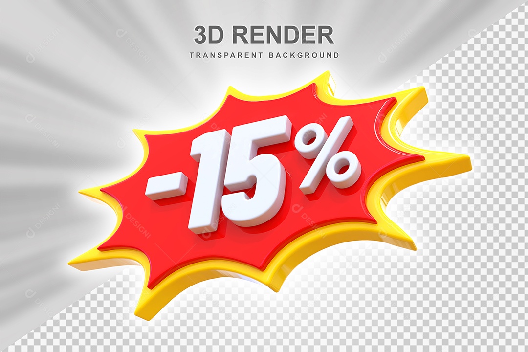 Elemento 3D -15% Branco Vermelho E Amarelo para Composição PSD Editável