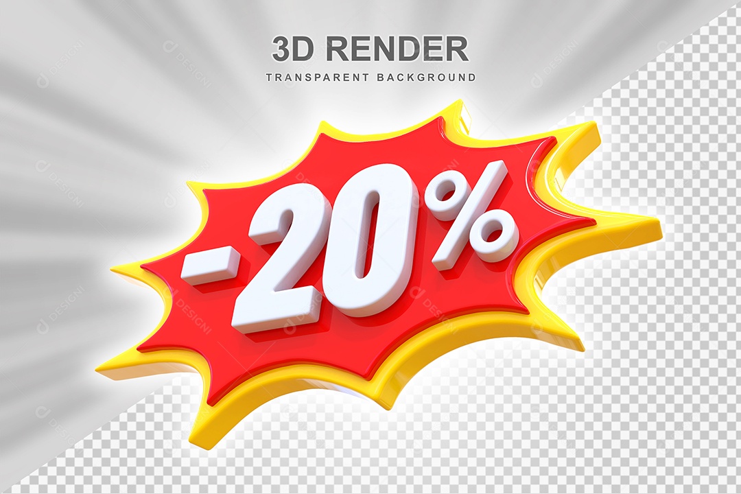 Elemento 3D -20% Branco Vermelho E Amarelo para Composição PSD Editável
