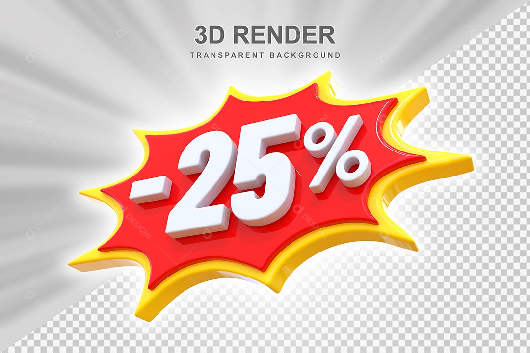 Elemento 3D -25% Branco Vermelho E Amarelo para Composição PSD Editável