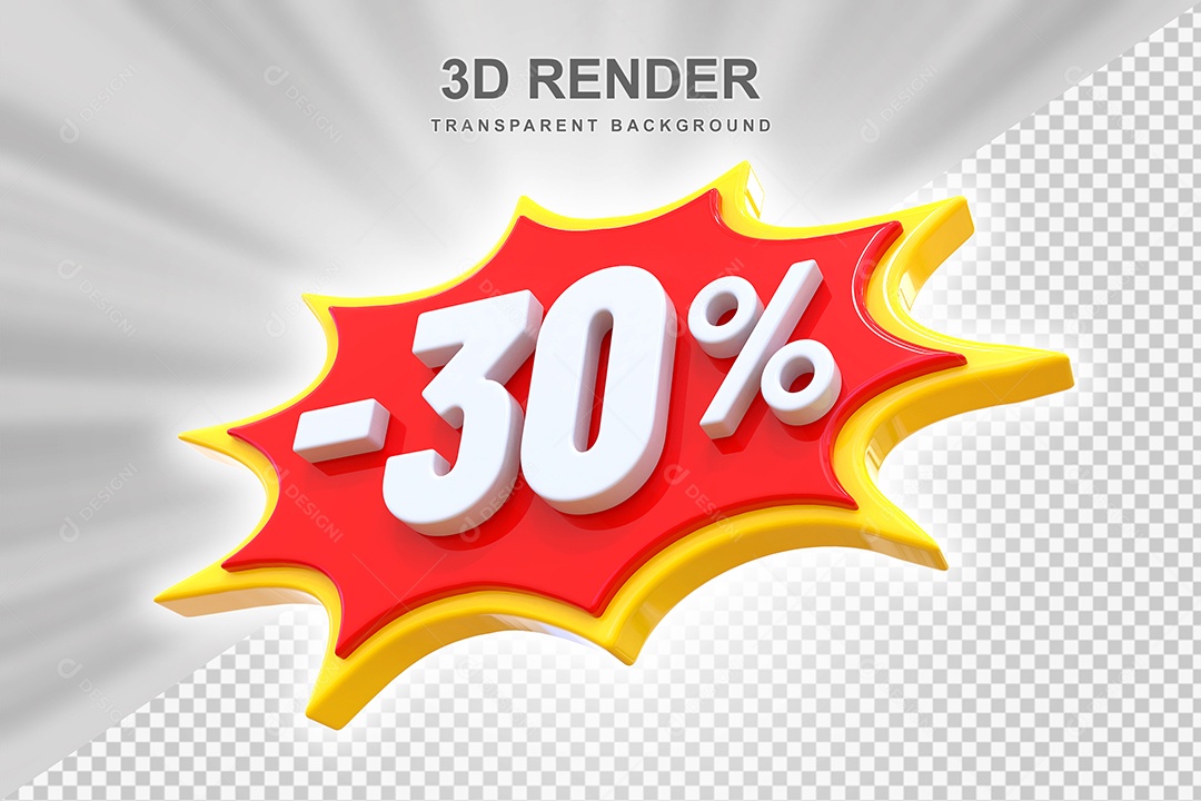 Elemento 3D -30% Branco Vermelho E Amarelo para Composição PSD Editável