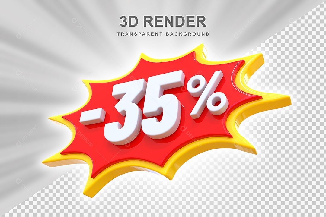 Elemento 3D -35% Branco Vermelho E Amarelo para Composição PSD Editável