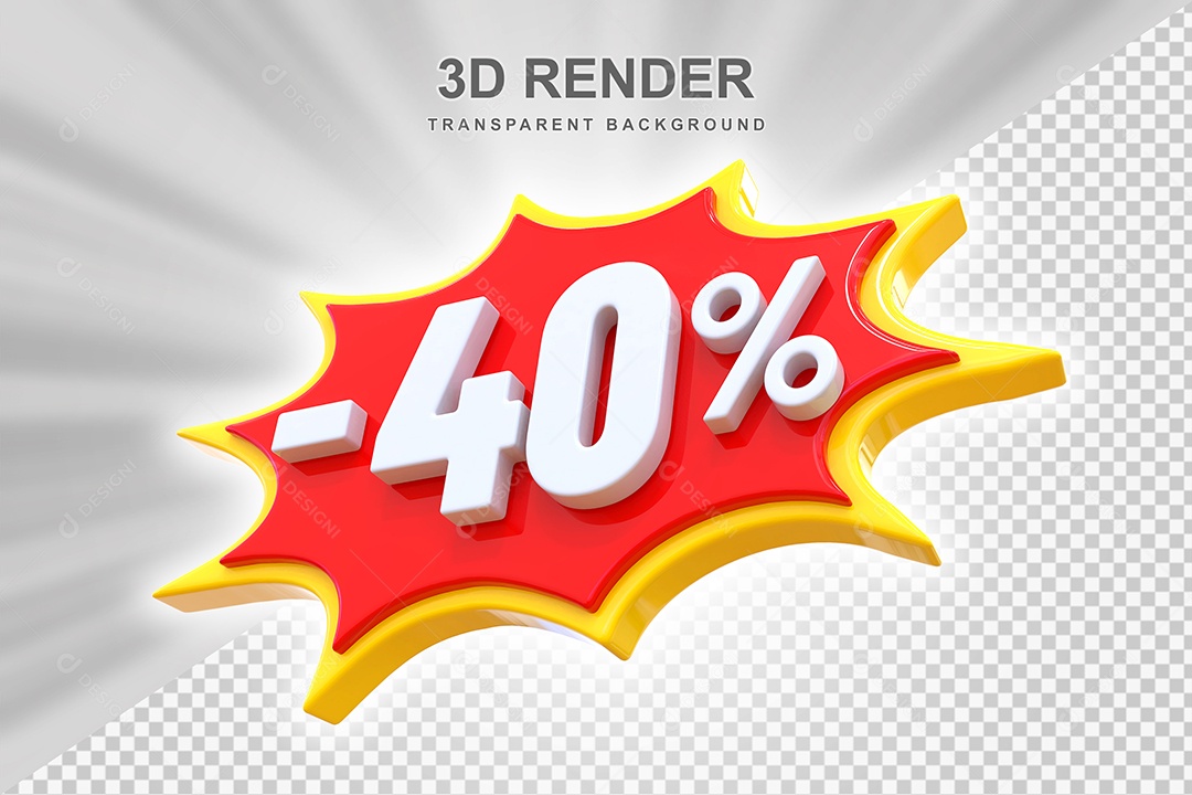 Elemento 3D -40% Branco Vermelho E Amarelo para Composição PSD Editável
