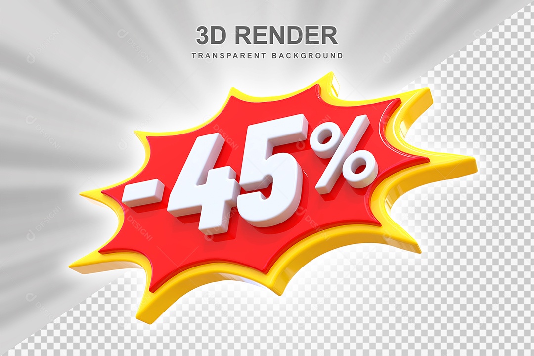 Elemento 3D -45% Branco Vermelho E Amarelo para Composição PSD Editável