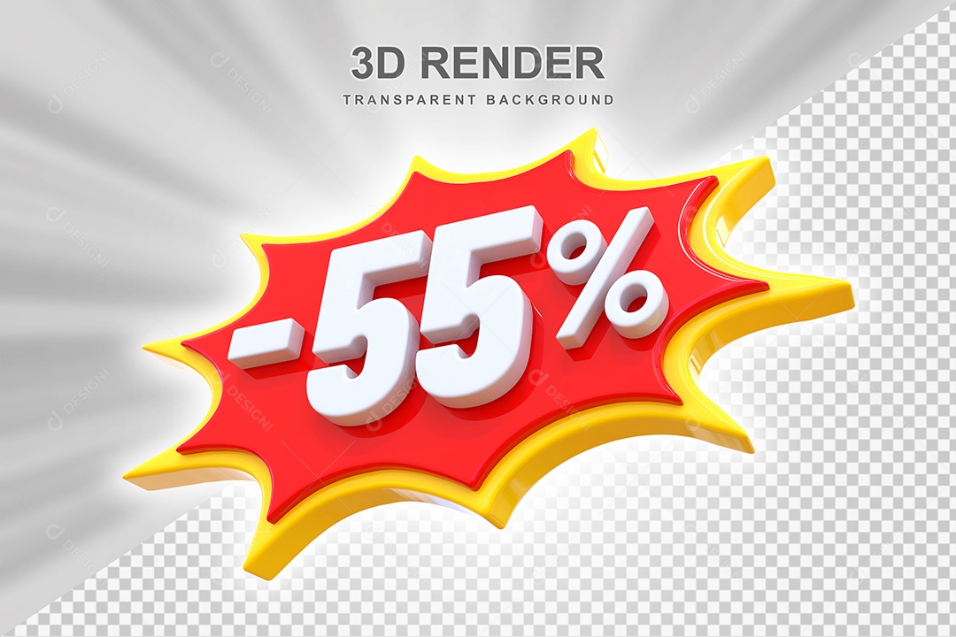 Elemento 3D -55% Branco Vermelho E Amarelo para Composição PSD Editável