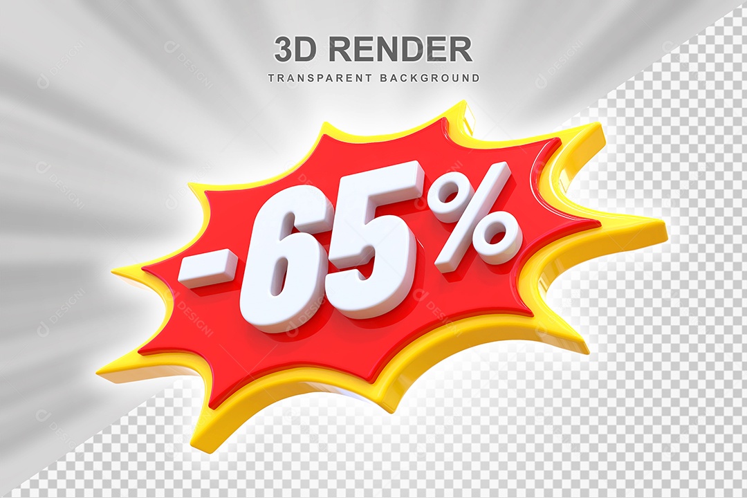 Elemento 3D -60% Branco Vermelho E Amarelo para Composição PSD Editável
