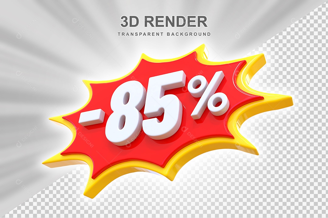 Elemento 3D -85% Branco Vermelho E Amarelo para Composição PSD Editável
