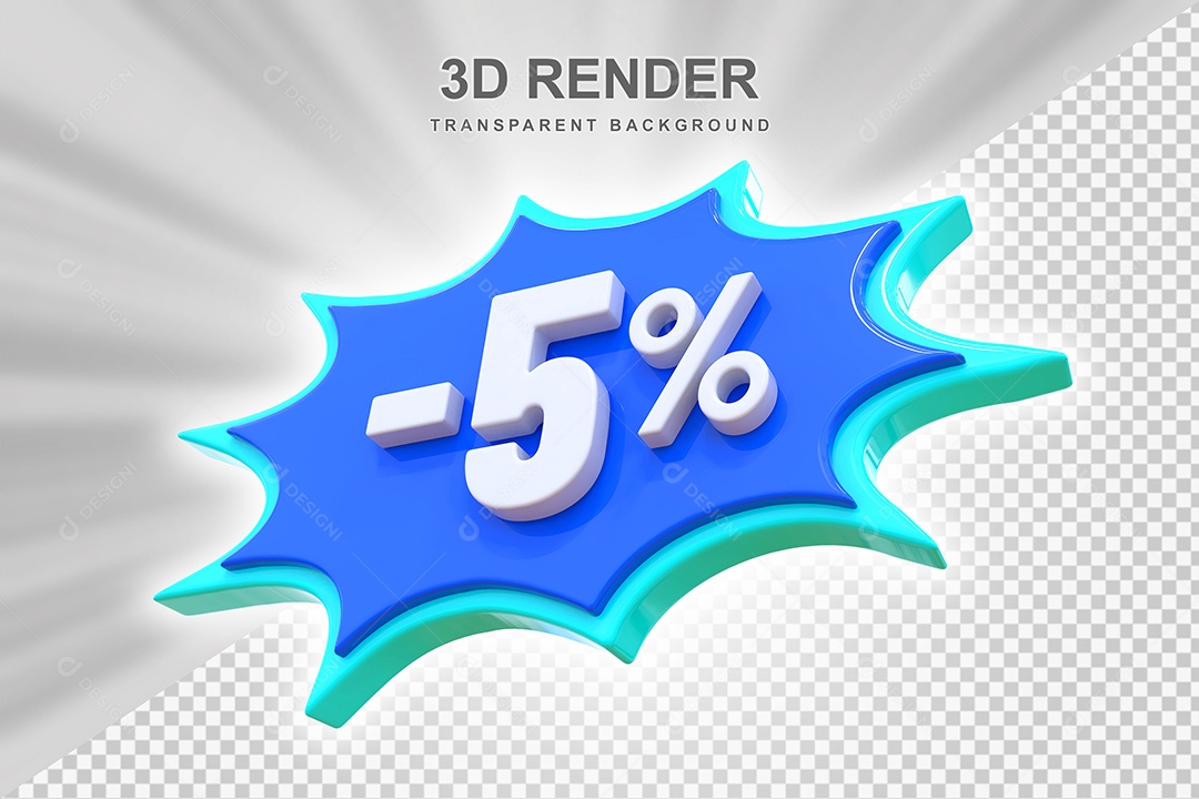 Elemento 3D -5% Branco E Azul para Composição PSD Editável