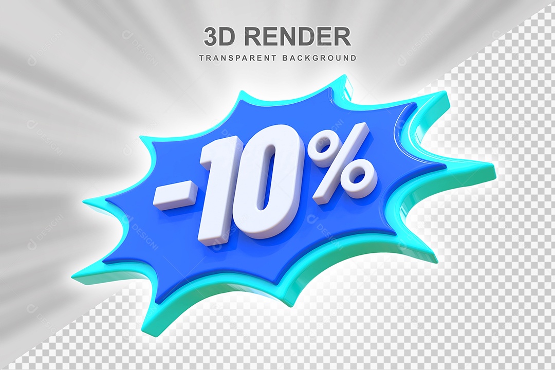 Elemento 3D -10% Branco E Azul para Composição PSD Editável