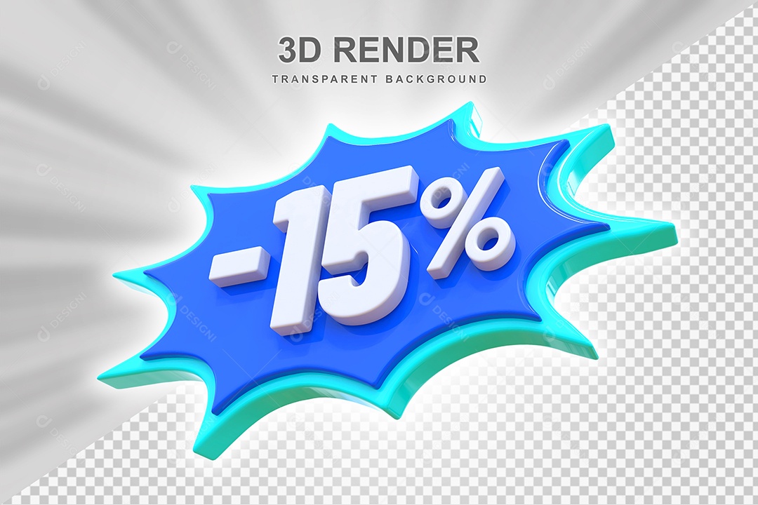 Elemento 3D -15% Branco E Azul para Composição PSD Editável