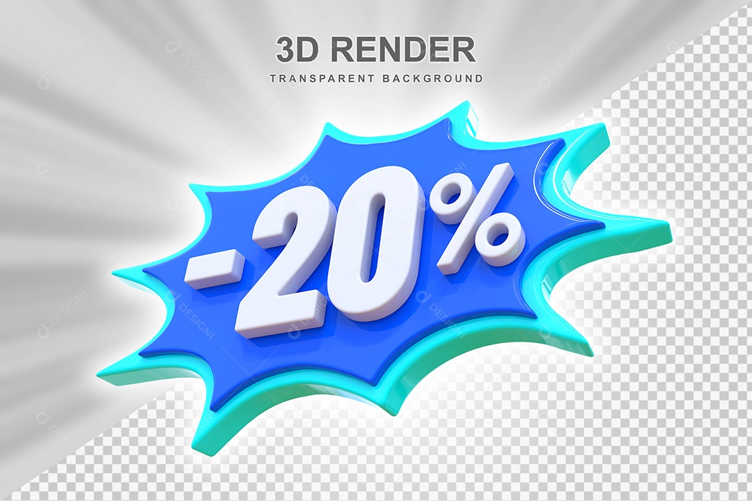 Elemento 3D -20% Branco E Azul para Composição PSD Editável