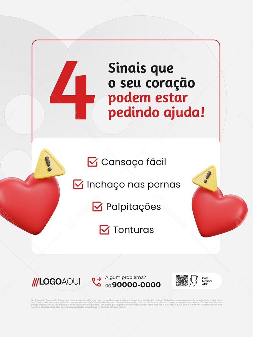 Cardiologia Quatro Sinais Que o Seu Coração Podem Estar Pedindo Ajuda Social Media PSD Editável