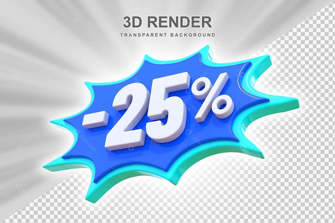 Elemento 3D -25% Branco E Azul para Composição PSD Editável