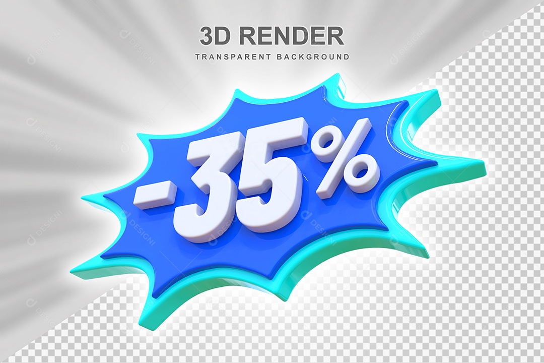 Elemento 3D -35% Branco E Azul para Composição PSD Editável