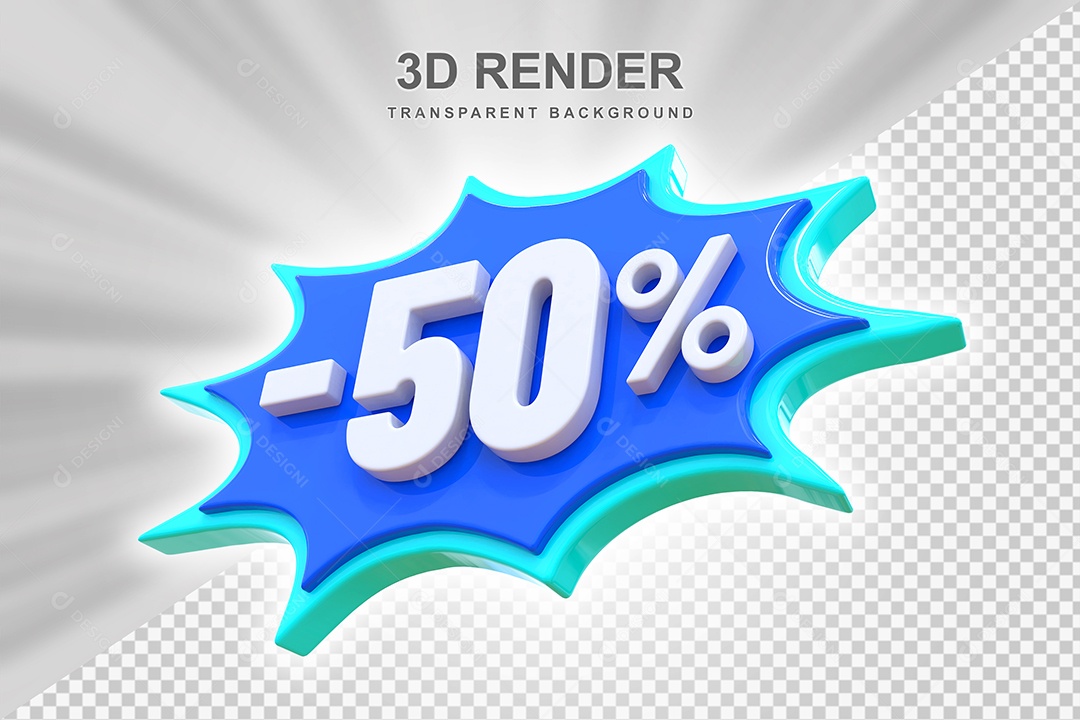 Elemento 3D -50% Branco E Azul para Composição PSD Editável