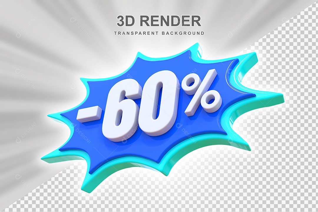 Elemento 3D -60% Branco E Azul para Composição PSD Editável