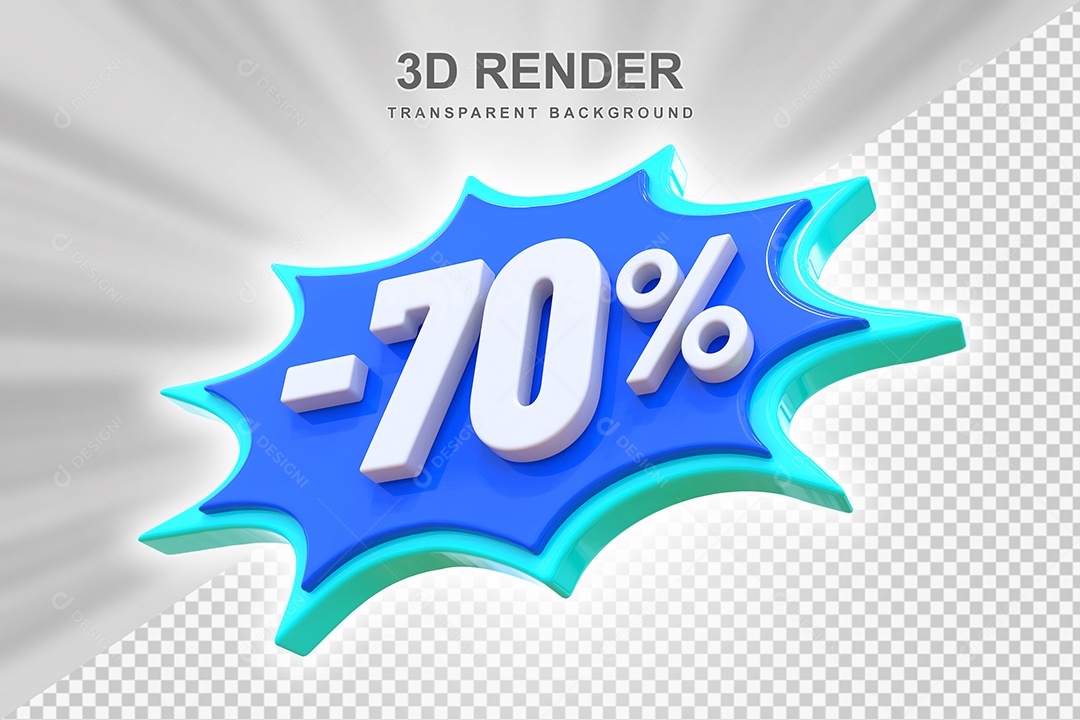 Elemento 3D -70% Branco E Azul para Composição PSD Editável