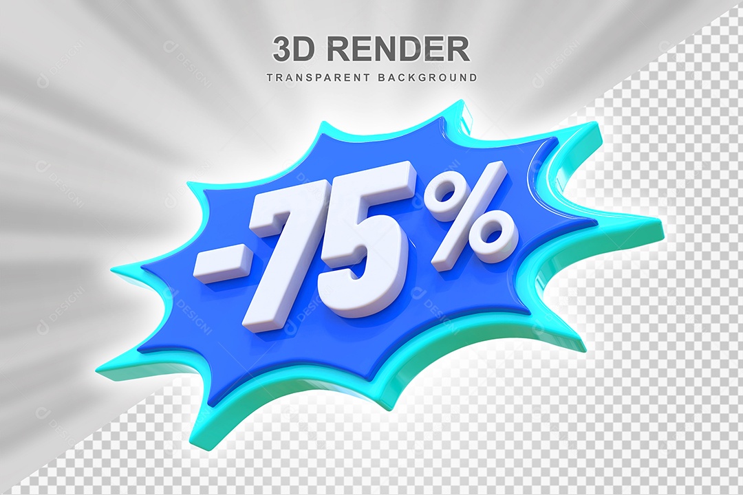 Elemento 3D -75% Branco E Azul para Composição PSD Editável