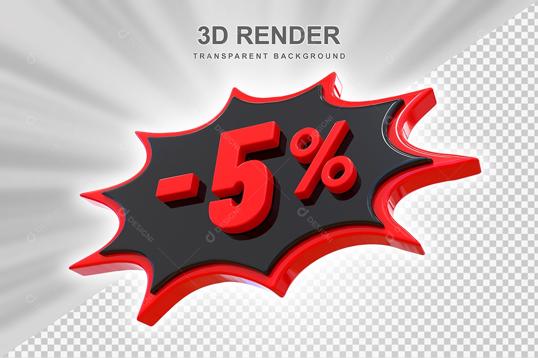 Elemento 3D -5% Vermelho E Preto para Composição PSD Editável