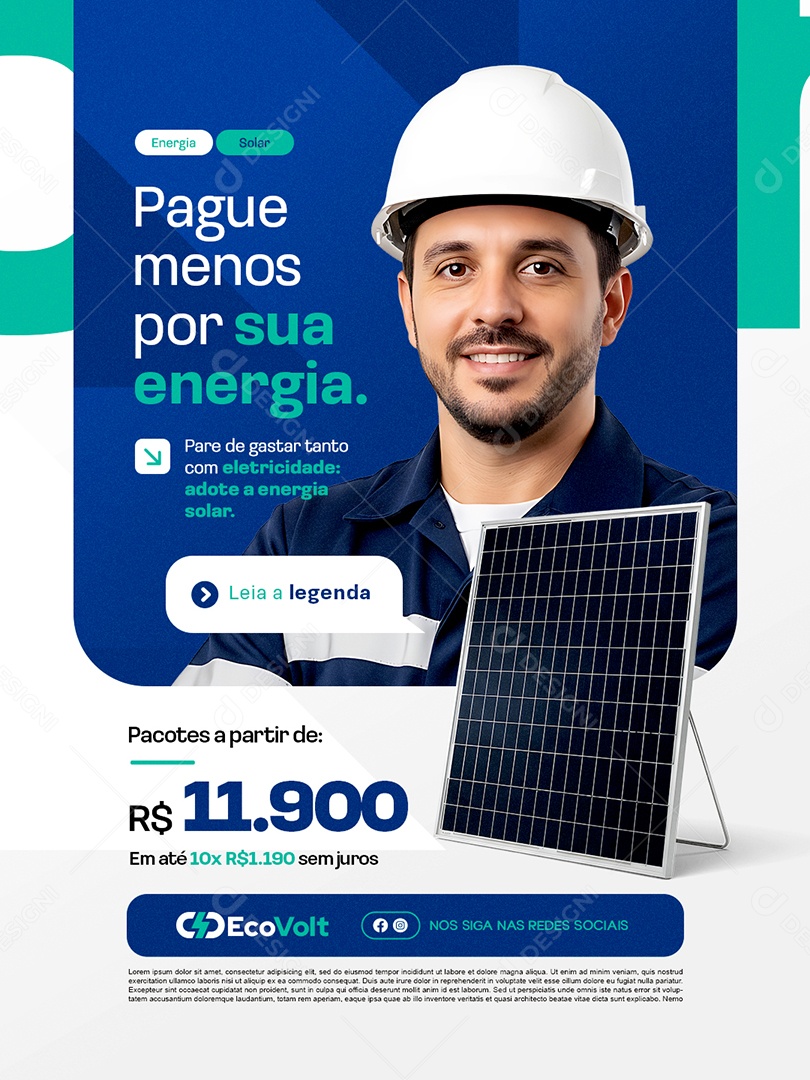 Energia Solar Pague Menos por Sua Energia Social Media PSD Editável