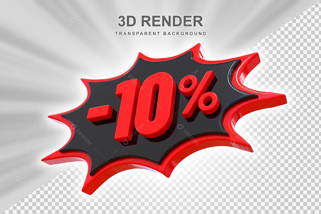 Elemento 3D -10% Vermelho E Preto para Composição PSD Editável